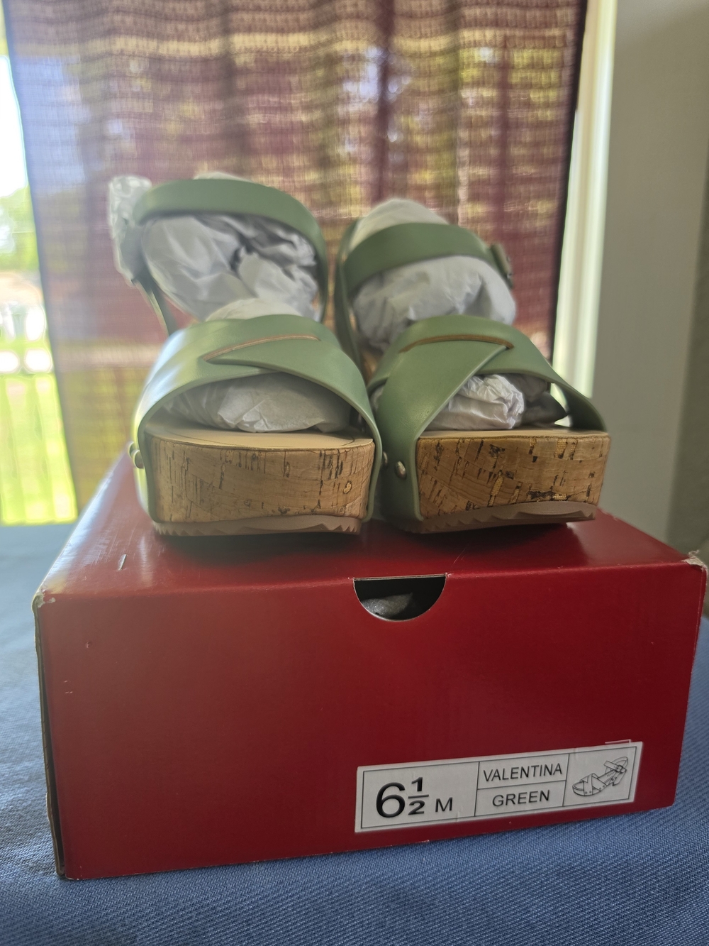Journee Collection "Valentina" Sage Green Cork Wedge Sandals – Size 6.5 M - Picture 2 of 8